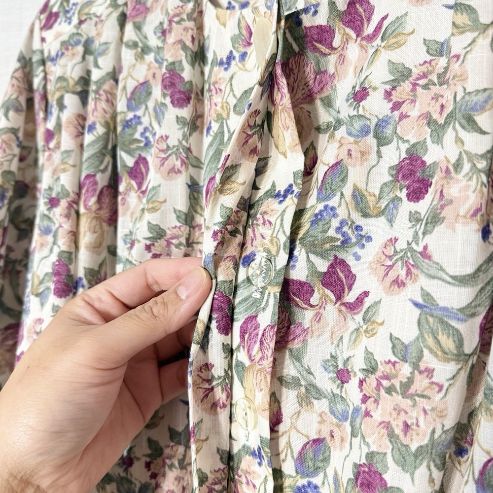 Vintage Deadstock Stuart Alan Floral Midi Dress Pleated Belted Made USA Size 16 - Picture 3 of 8